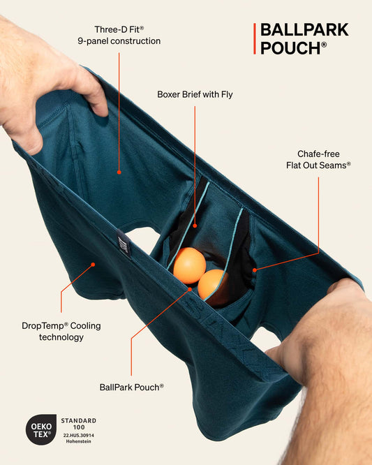 SAXX DropTemp Cooling Cotton 19th Hole Stripe-Blue Boxer Brief 5"