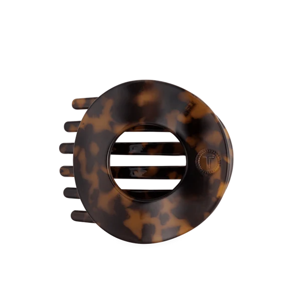 Teleties Large Flat Circle Hair Clip in tortoise, front view