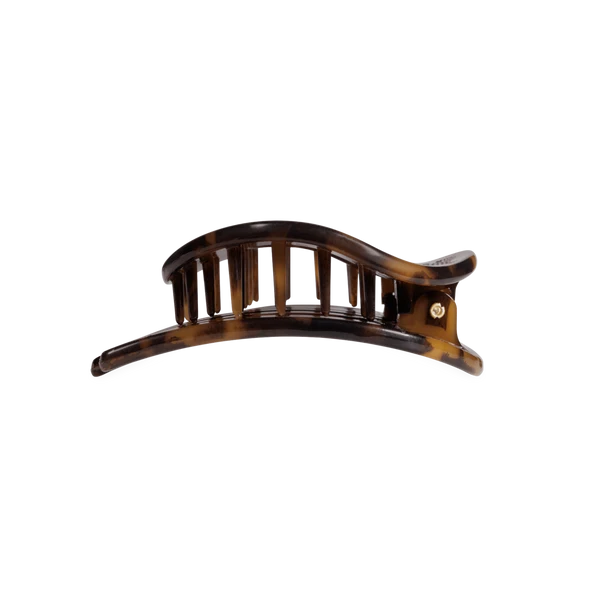 Teleties Medium Flat Circle Hair Clip in tortoise, side profile showing the teeth
