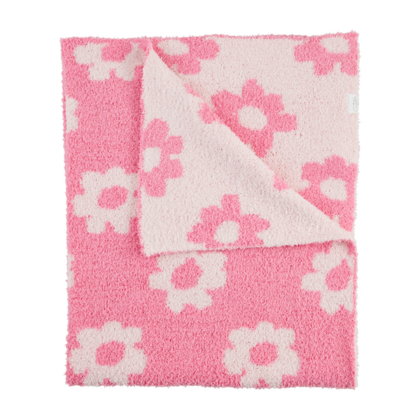 Mud Pie Pink Chenille Flower Blanket