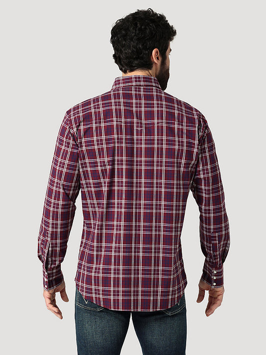 Men's Wrinkle Resist Long Sleeve Western Snap Plaid Shirt in Syrah
