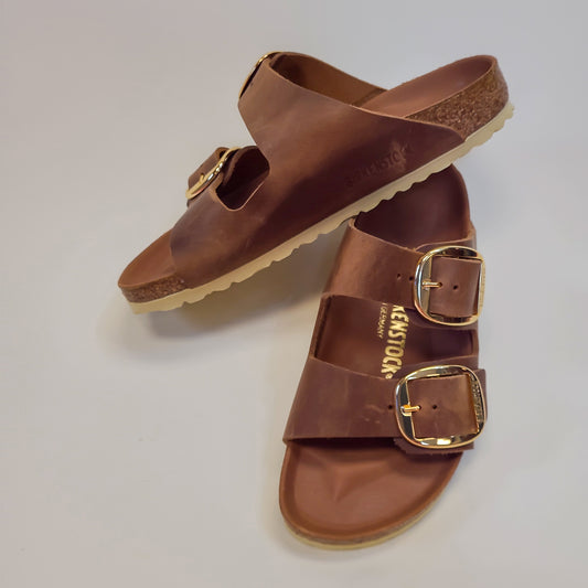 Arizona Cognac Big Buckle Leather Sandal