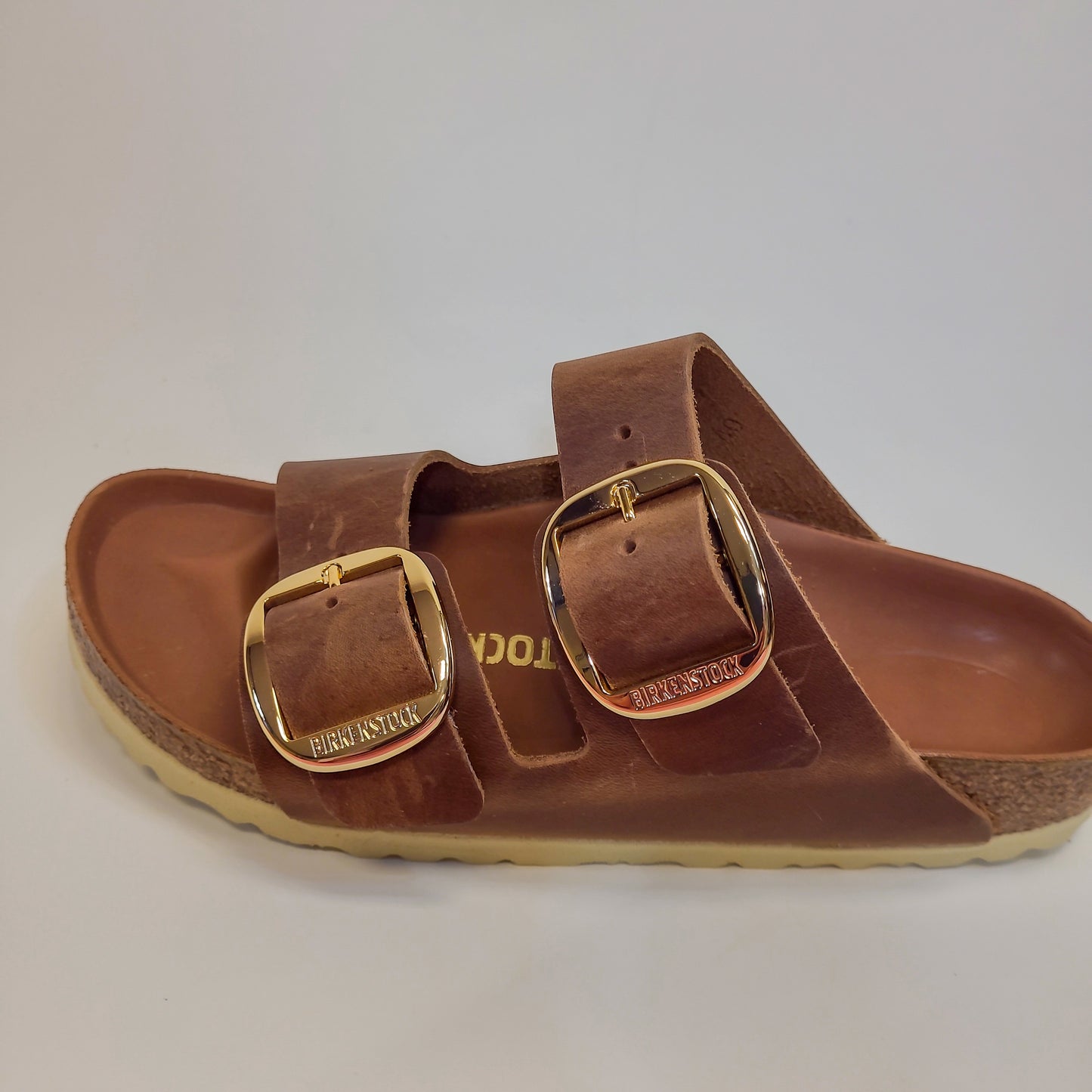 Arizona Cognac Big Buckle Leather Sandal