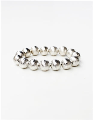 Silver Textured Beaded Stretch Bracelet