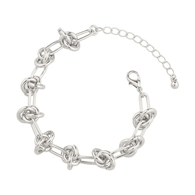 Matte Silver Knotted Chain 7.5 Bracelet with Extender