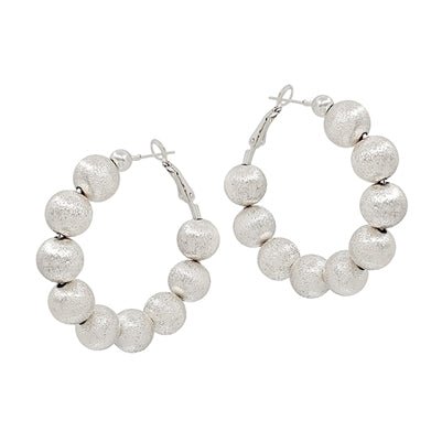 10MM Silver Beaded 2" Hoop Earring