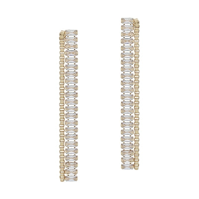 Gold Textured Chain with Rhinestone 2" Earrings