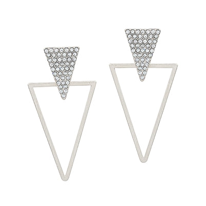 Silver Layered Rhinestone Triangle 2" Earring