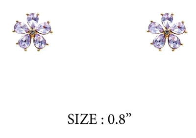 Glass Lavender Crystal .8" Flower Stud Earrings