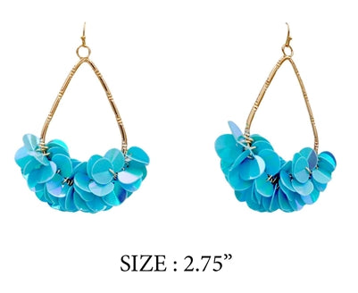Gold Teardrop with Blue Sequins 2.75" Earring