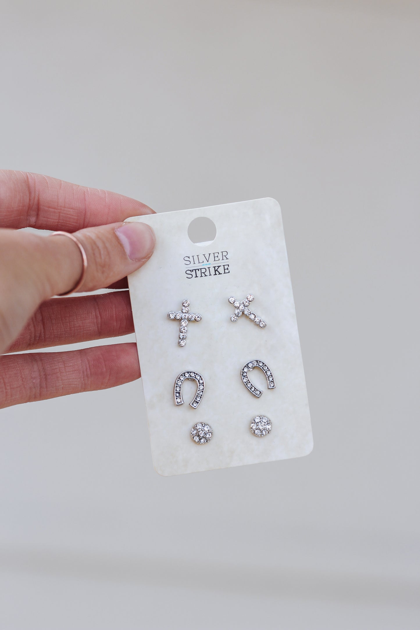 Silver Rhinestone Earring Set