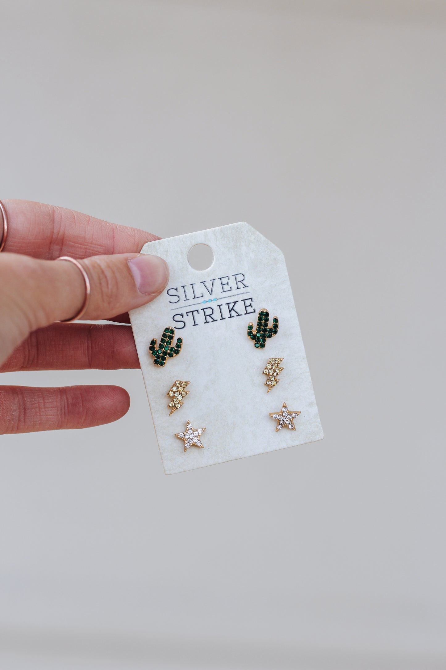 Cactus Stud Rhinestone Earring Set