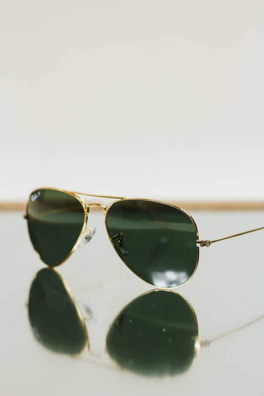 Aviator Gold & Green Ray Ban Sunglasses