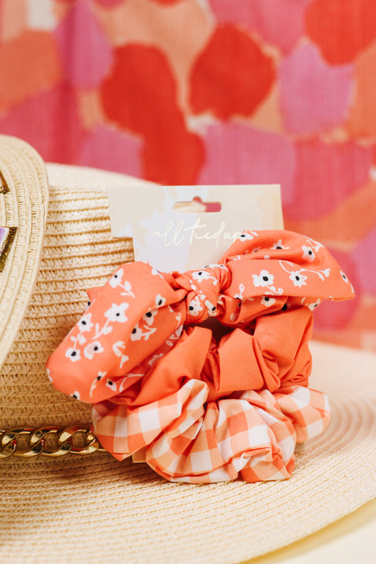 Coral Patterned Scrunchie Set