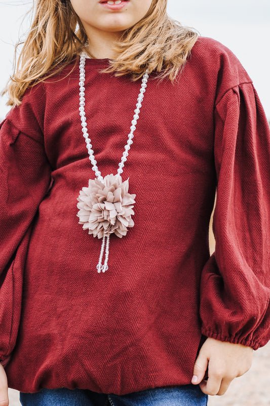 Beaded Mocha Flower Girls Necklace