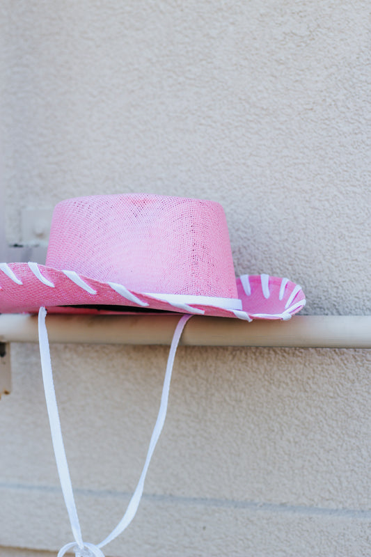 Kids Pink Western Straw Hat