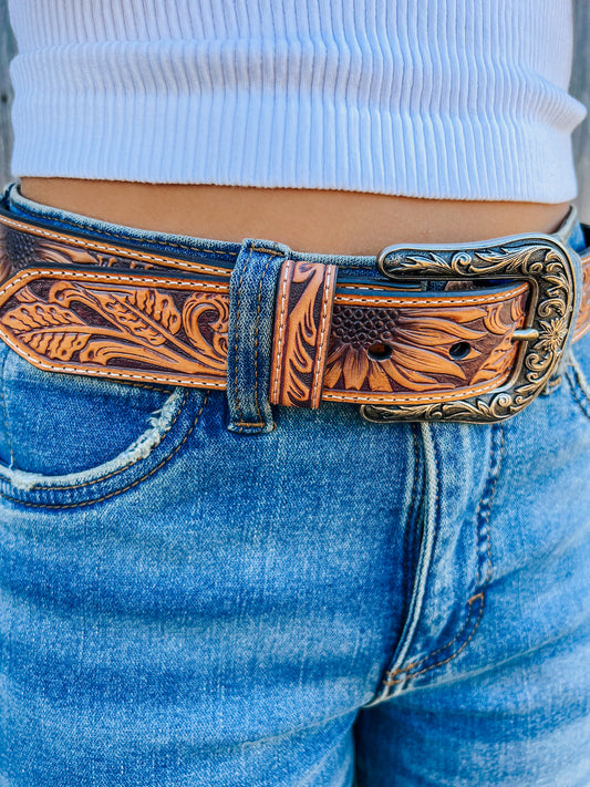 Nocona Natural Sunflower Embossed Belt