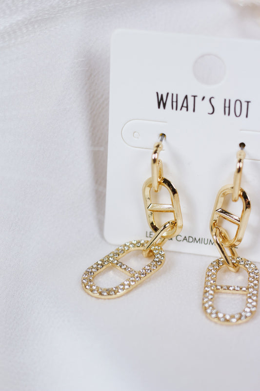 Gold Pave Open Drop 1.5" Earring