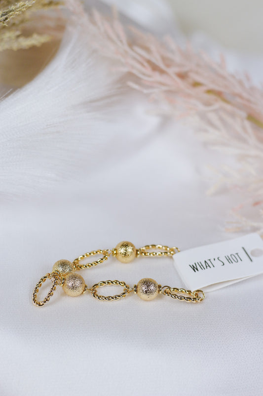 Gold Bead and Open Textured Oval Bracelet