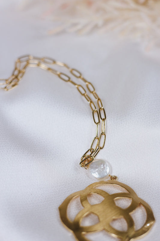 Matte Gold Pearl & Pendent Long Necklace