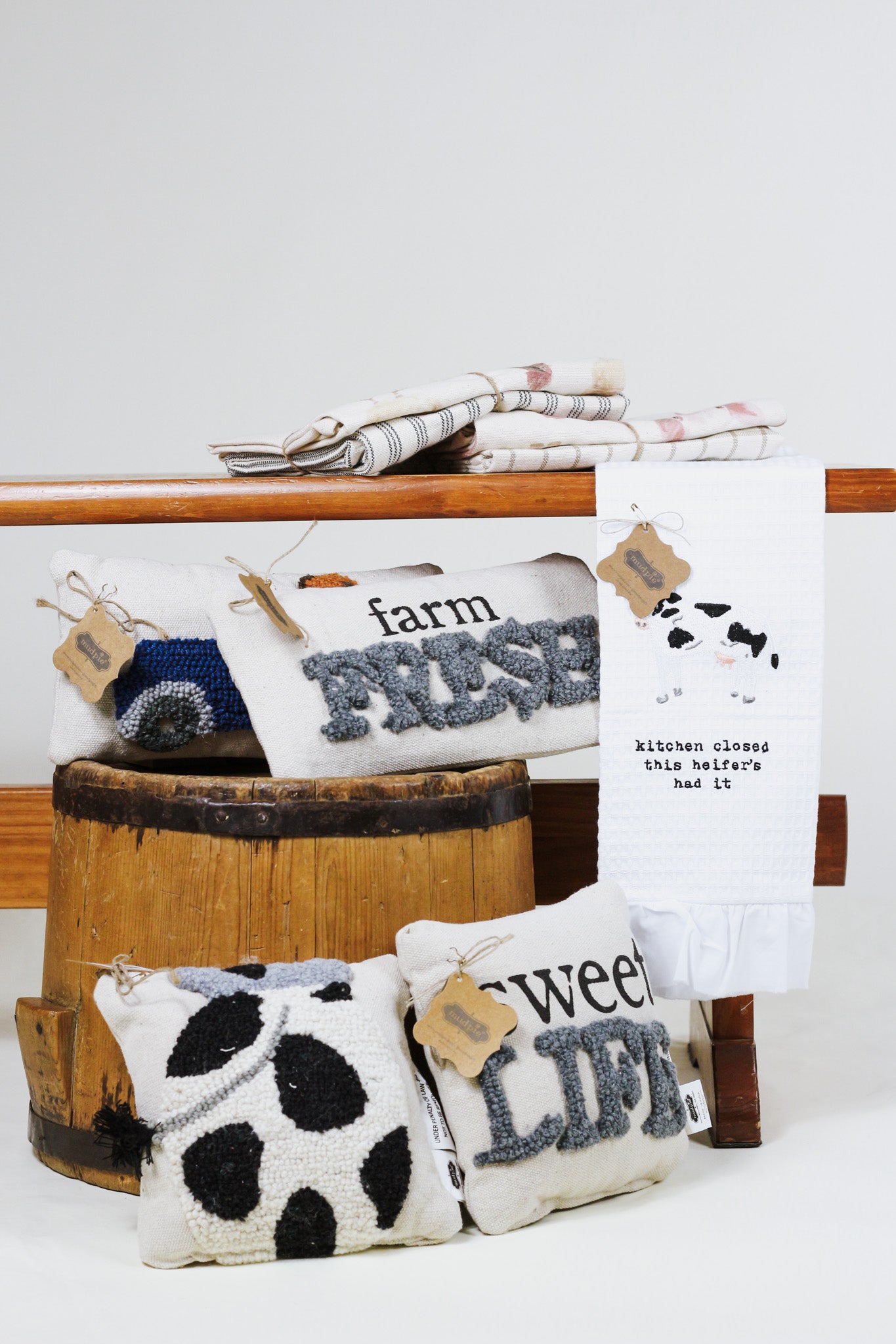 Mud Pie Cow Mini Farm Hook Pillow