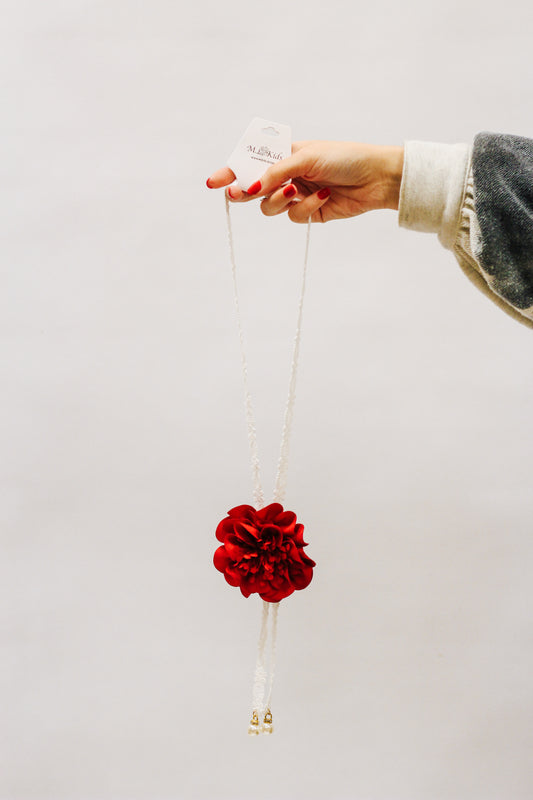 White Laced Red Flower Girls Necklace