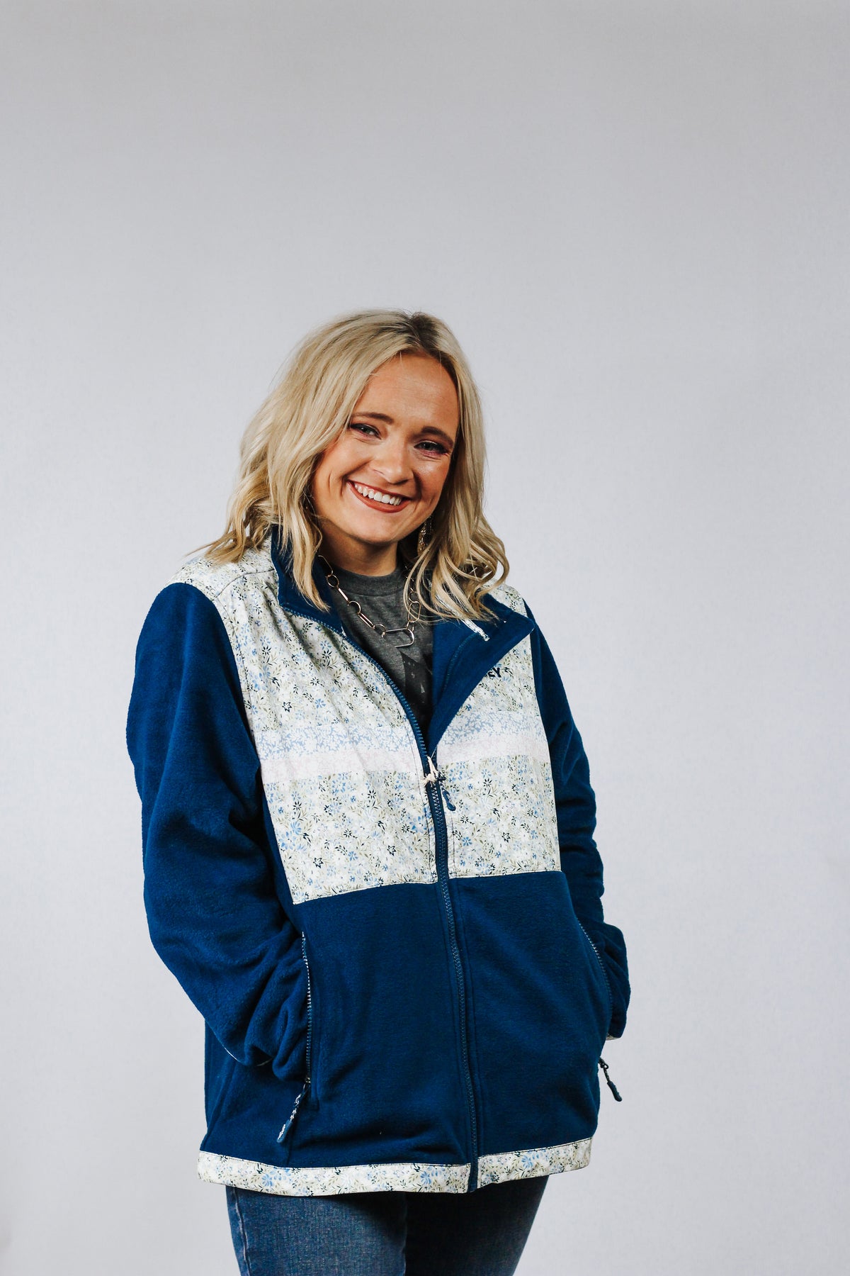 Womens Tech Fleece Blue Floral Jacket By Hooey