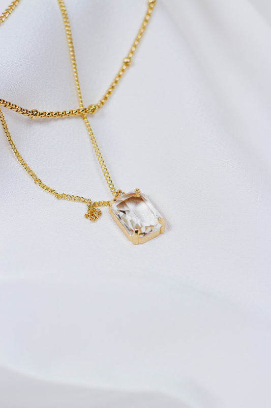 Layered Dainty Chain with Clear Crystal Stone Charm 16"-18" Necklace