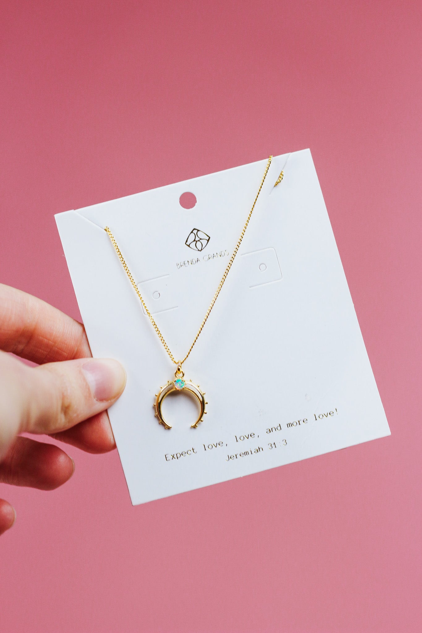 Gold Opal Moon Necklace - Water Resistant