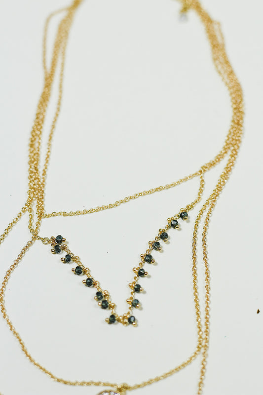 Blue Bead Gold Layered Necklace