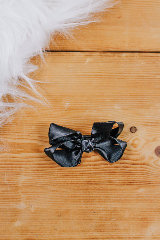 Black Satin Double Knot Girls Bow Clip