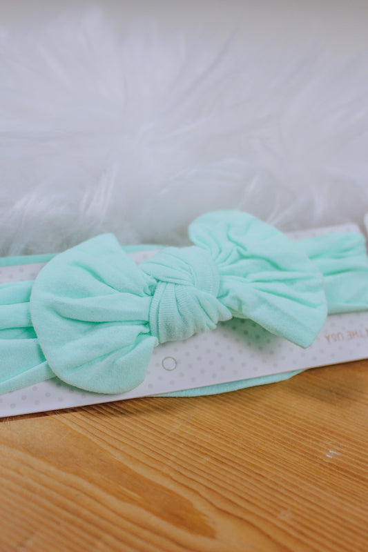Wide Knot Bow Aqua Blue Headband