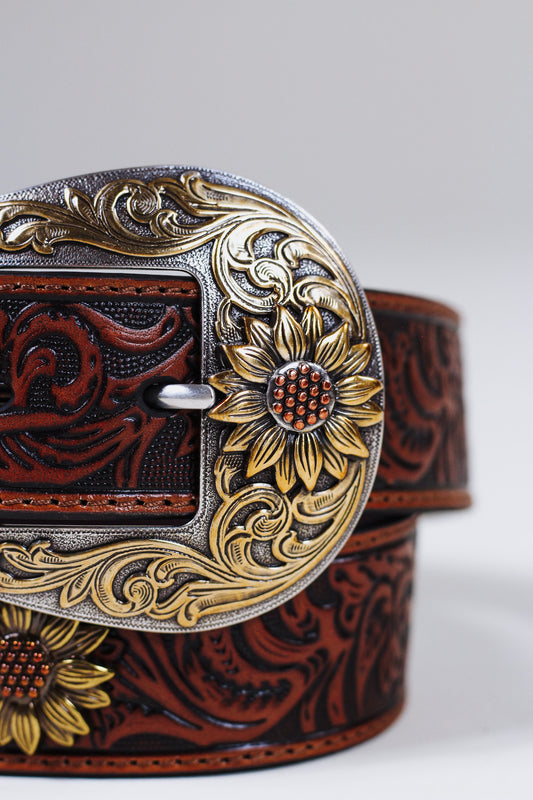 Ariat Ladies 1 1/2 Floral Tooled Sunflower Belt