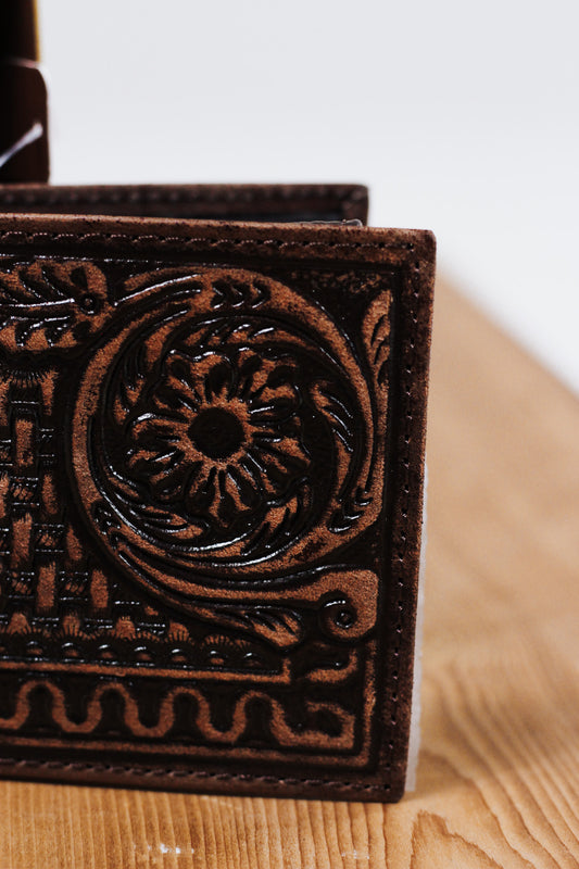 3DFloral Basketweave Brown Bifold Wallet