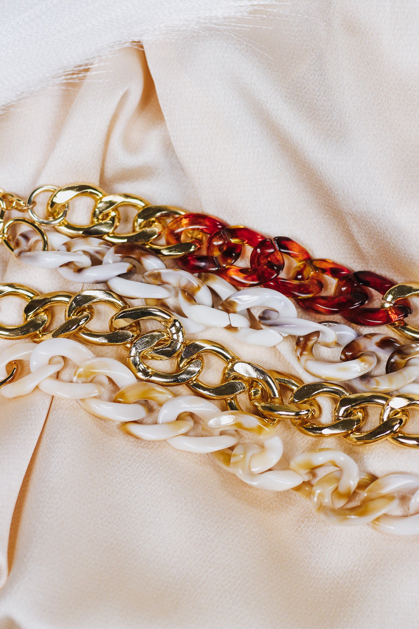 Ivory Brown Swirl Chunky Acrylic Chain Link Bracelet