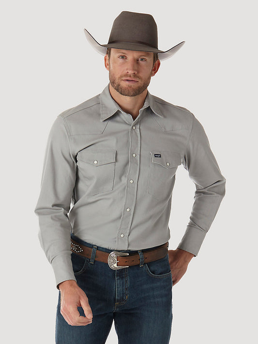 Premium Performance Advanced Comfort Cowboy Cut® Long Sleeve Spread Collar Solid Shirt in Cement