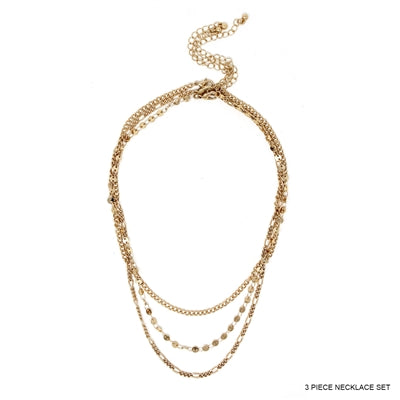Worn Gold Set of Three Chain Layered 16"-18" Necklace