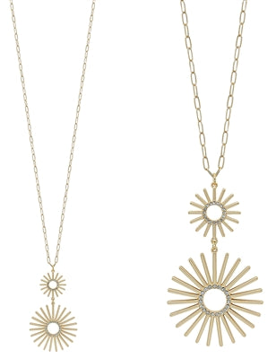 Gold Sunburst with Rhinestone Drop 32" Necklace