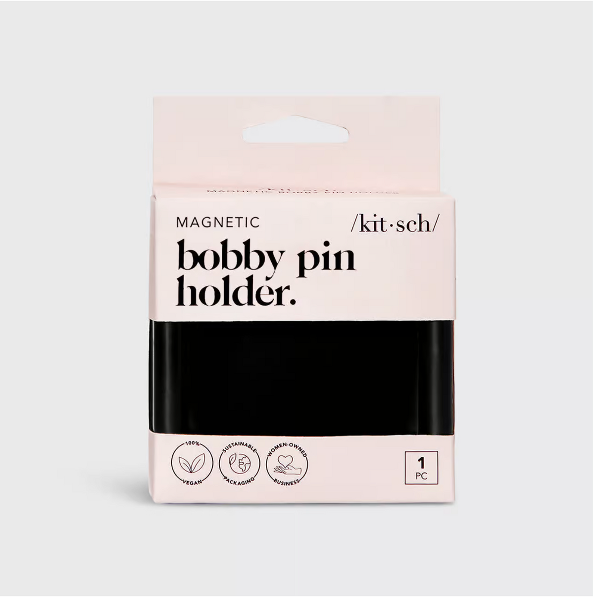 Kitsch Magnetic Bobby Pin Holder in Black, shown in its box