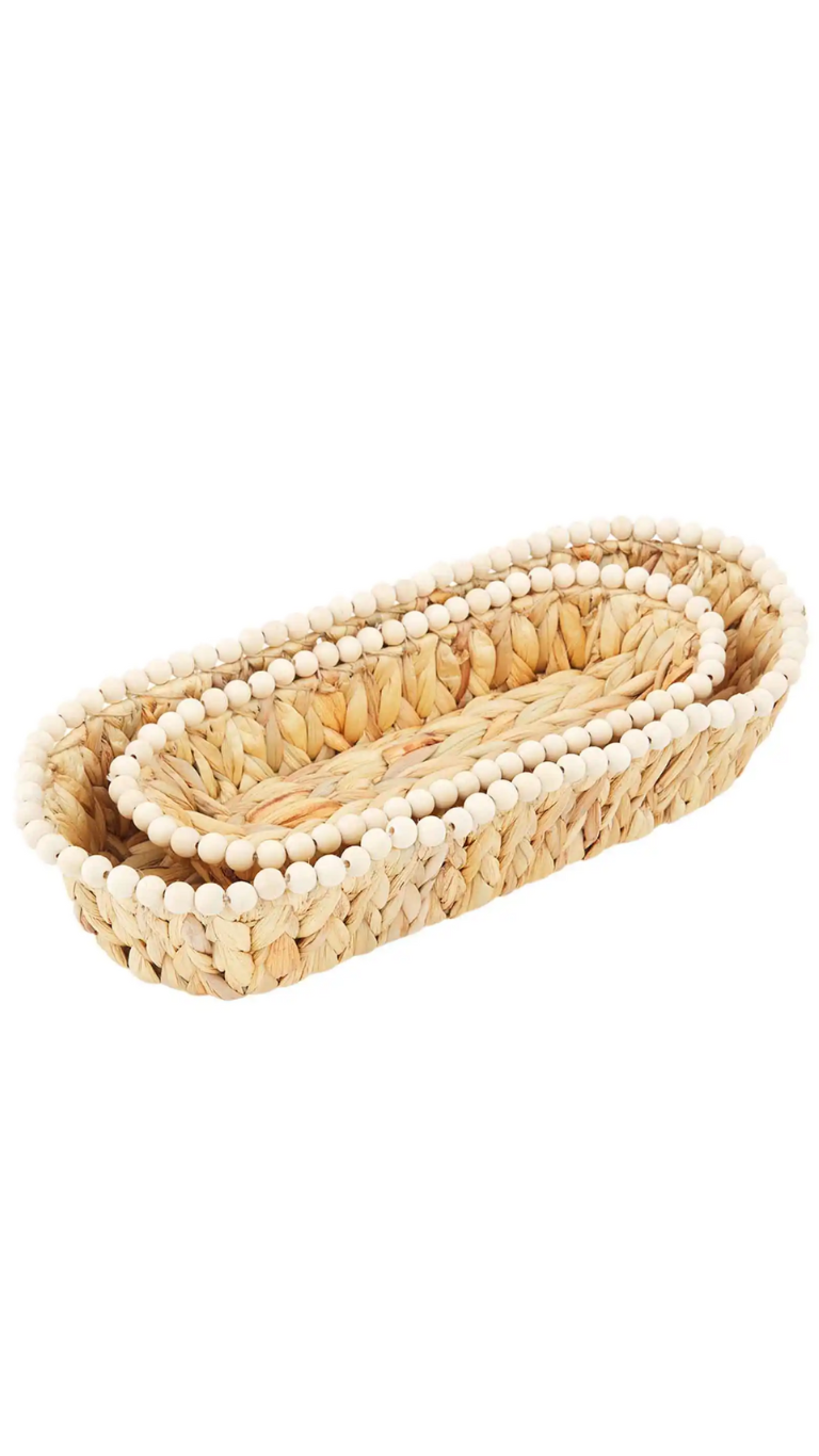 Hyacinth Beaded Bread Basket Set By Mud Pie
