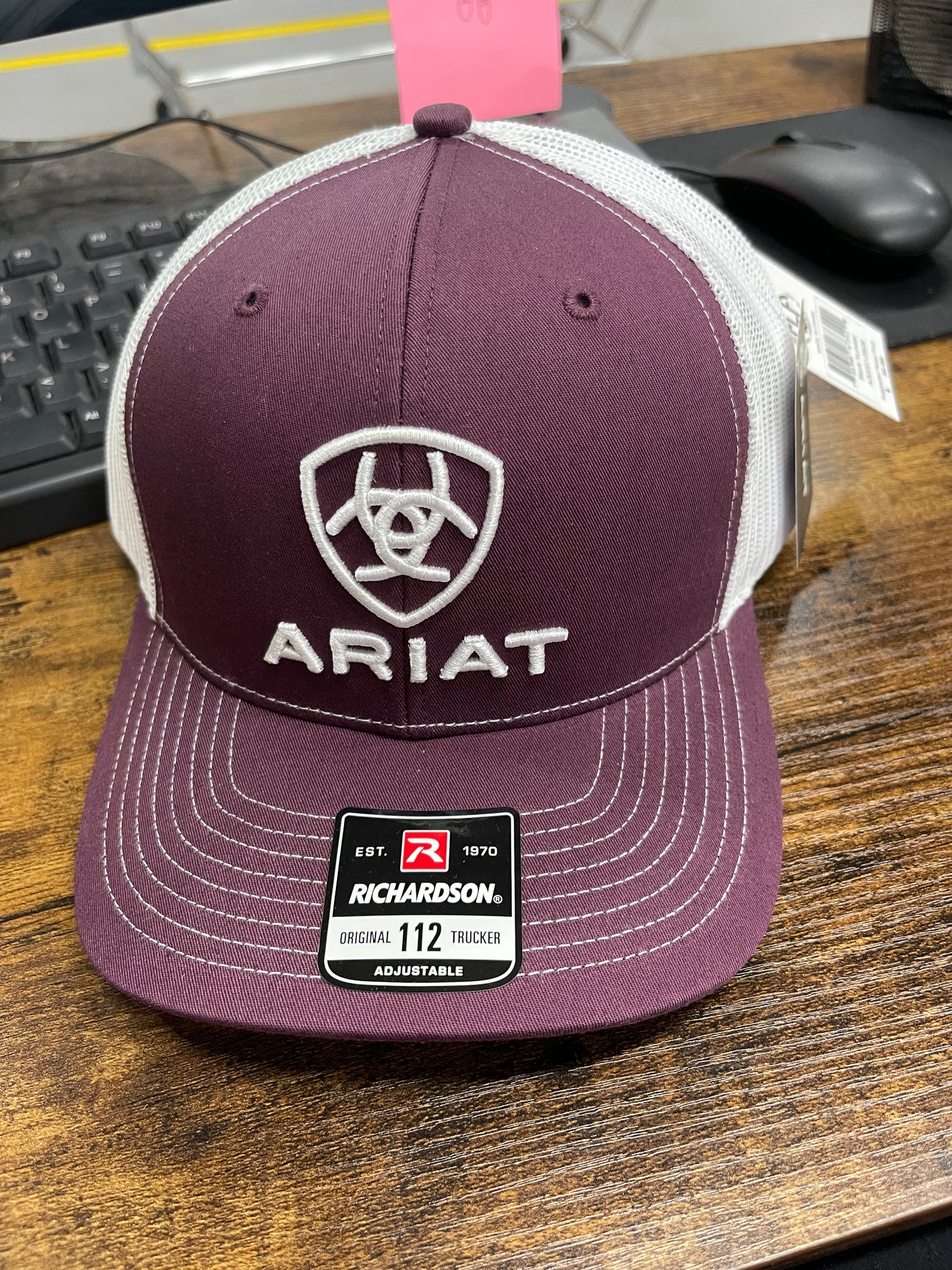 Ariat Men's Embroidered Logo Burgundy Wine White Mesh Hat