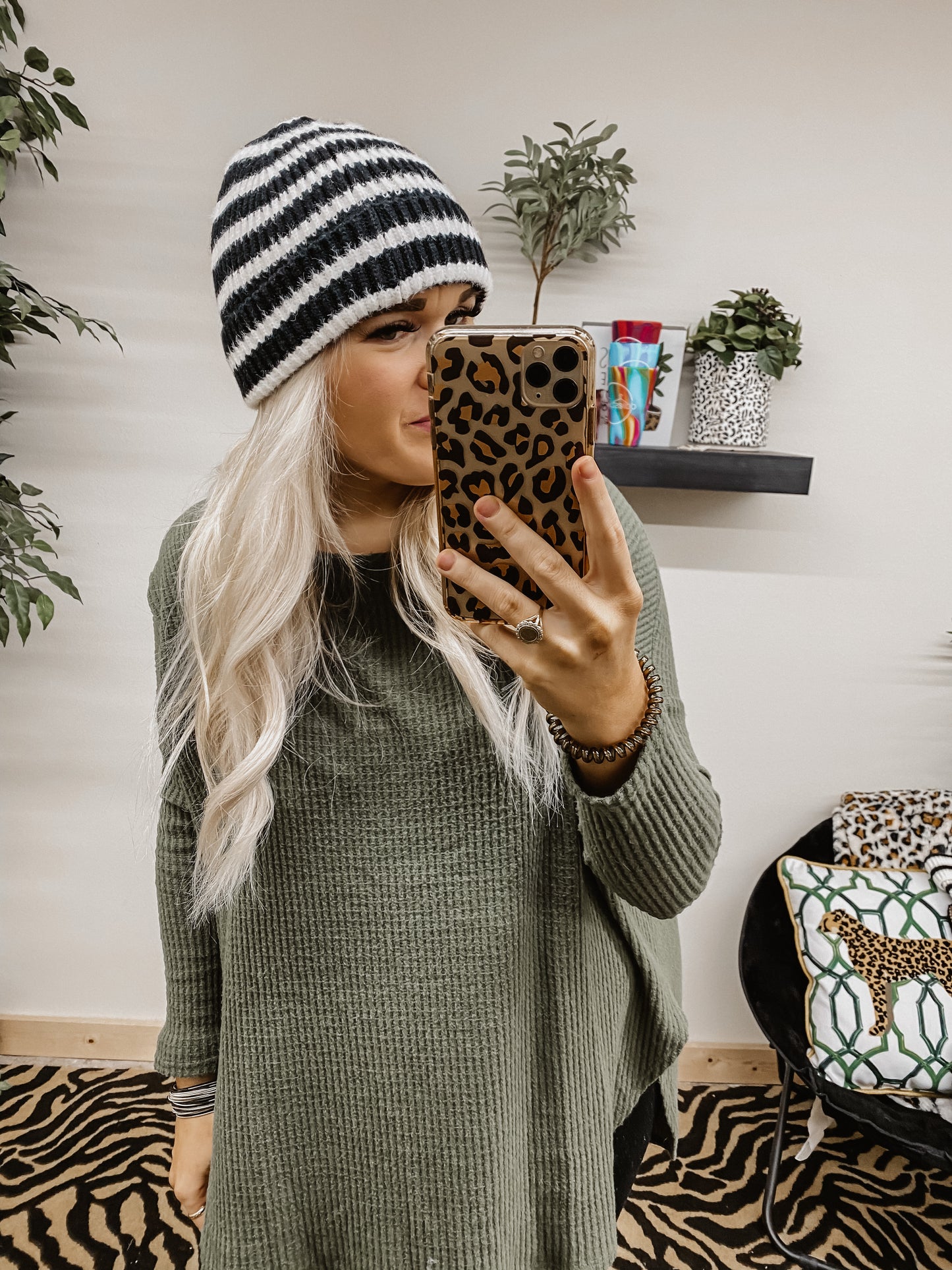 Black and White Striped Beanie