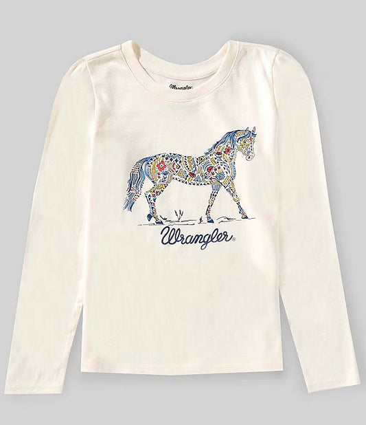 Wrangler Girls Long Sleeve White Western Graphic Tee