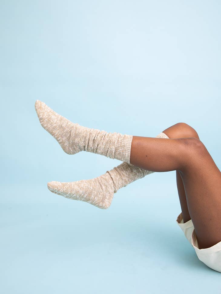 Beige Speckle Knit Boot Socks