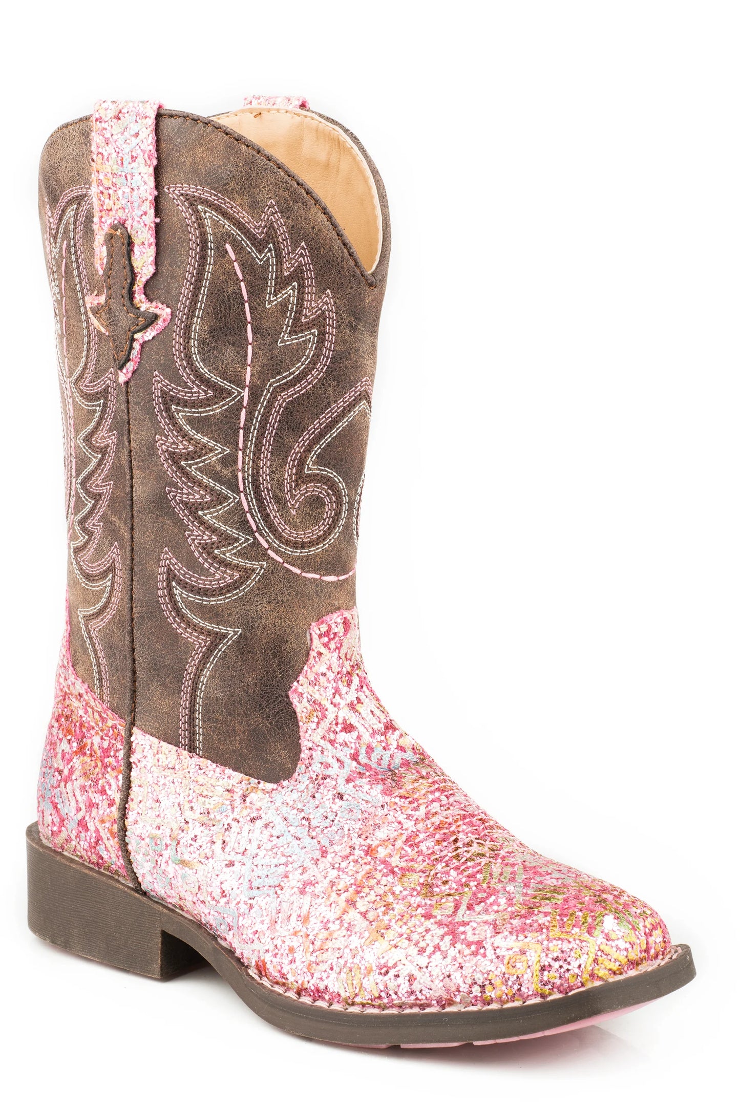Roper Girls Pink Glitter Aztec Western Boot