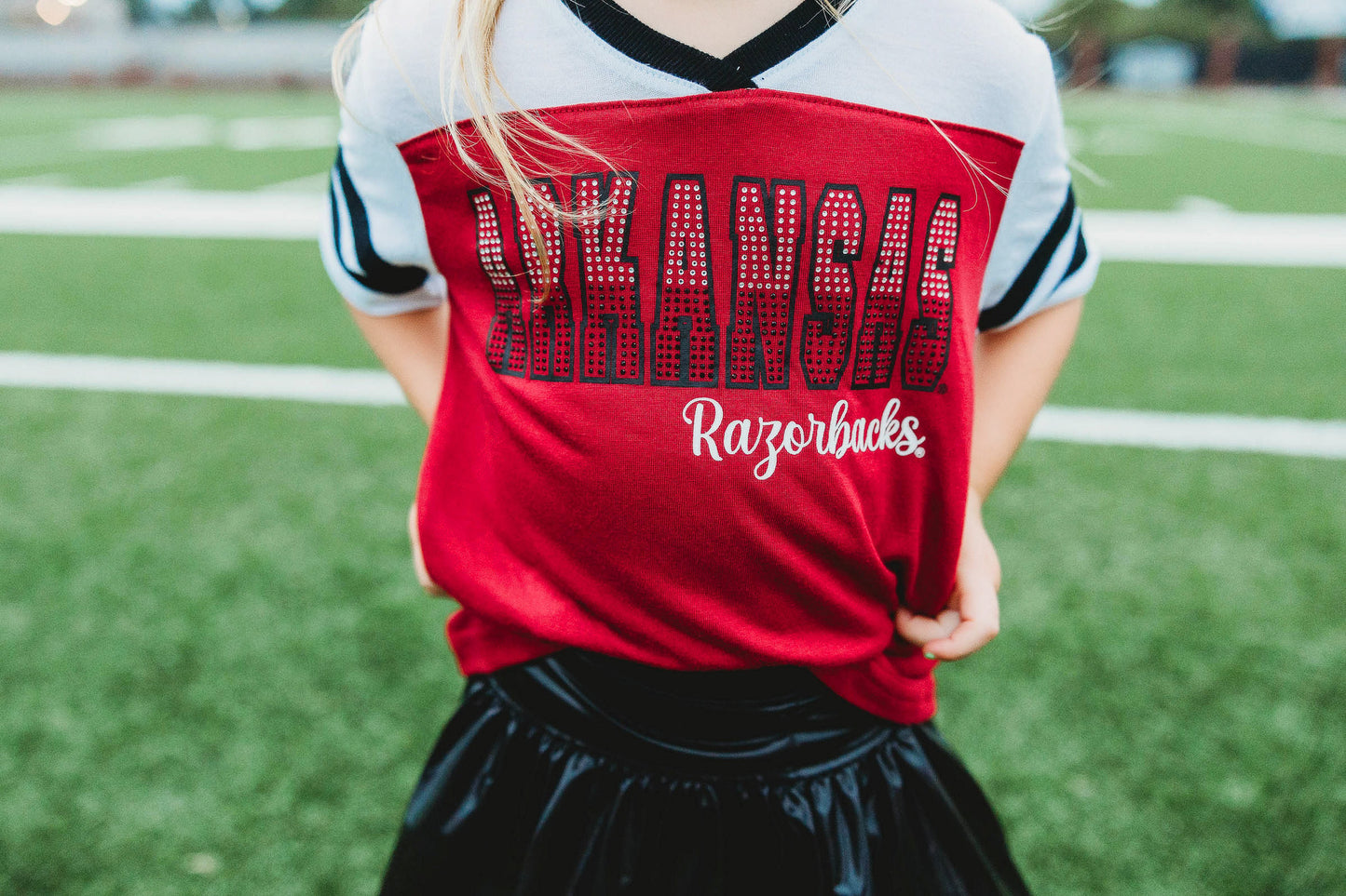 Youth Red White Rhinestone Arkansas Top