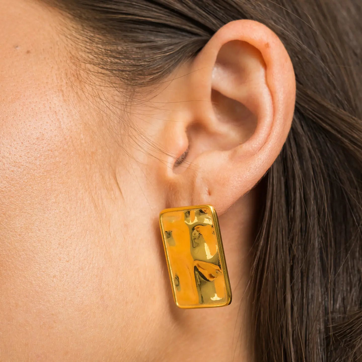 Gold Statement Rectangular Studs - Waterproof