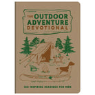 The Outdoor Adventure Devotional for men, brown front cover with campsite art