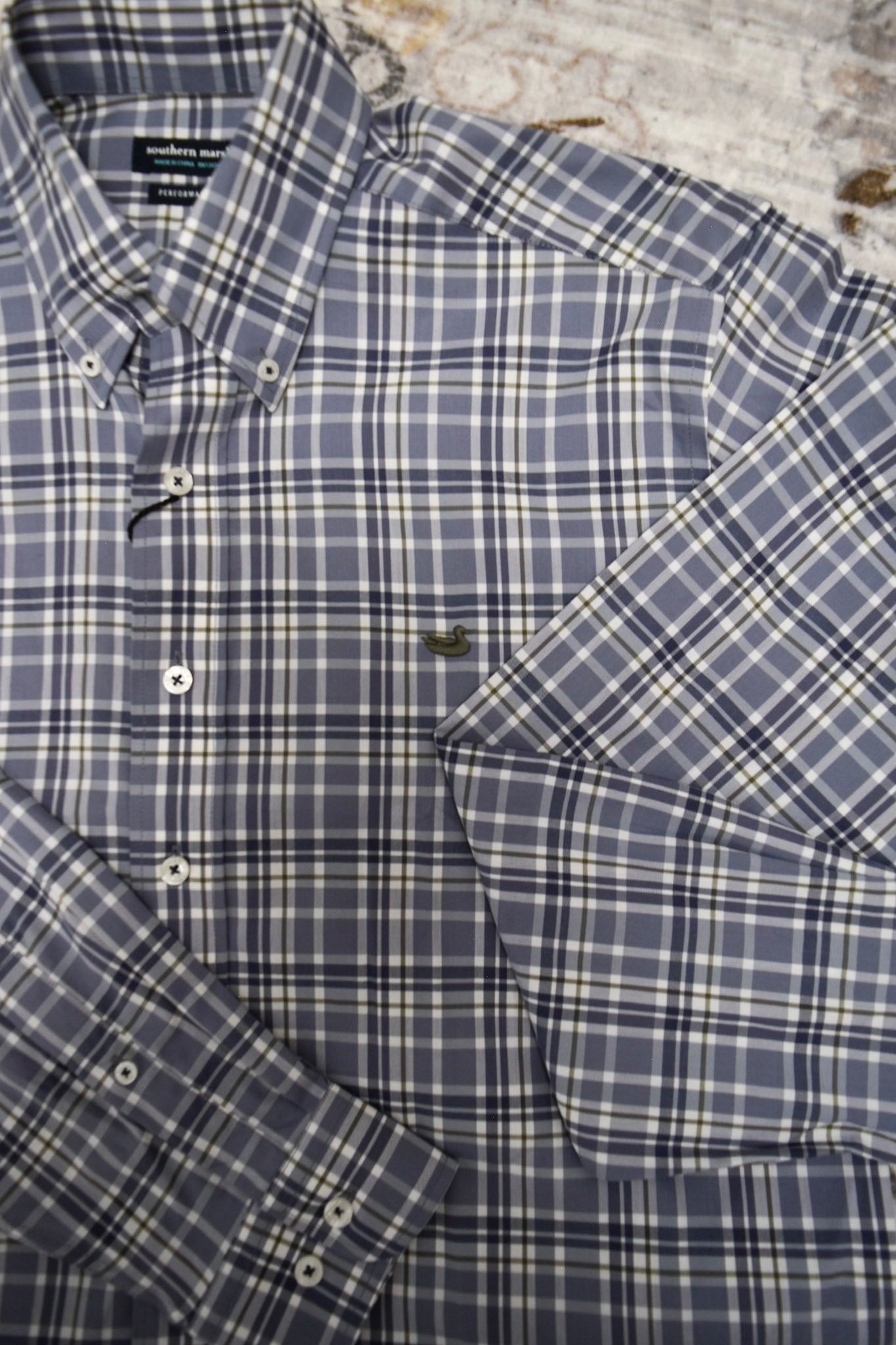 Southern Marsh Men's Slate Grainger Performance Plaid Dress Shirt