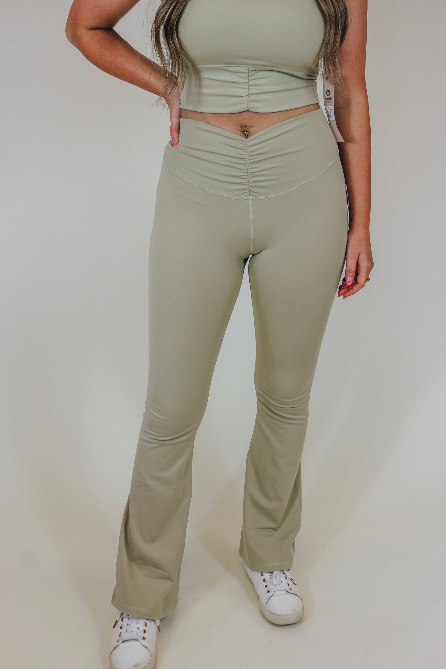 Venice Scrunch Waist Flared Khaki Pants